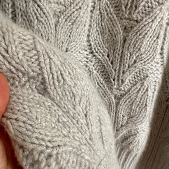 GARNET HILL light gray 98% recycled cashmere thicker Glitter Knit Sweater - Sz L - Picture 5 of 5